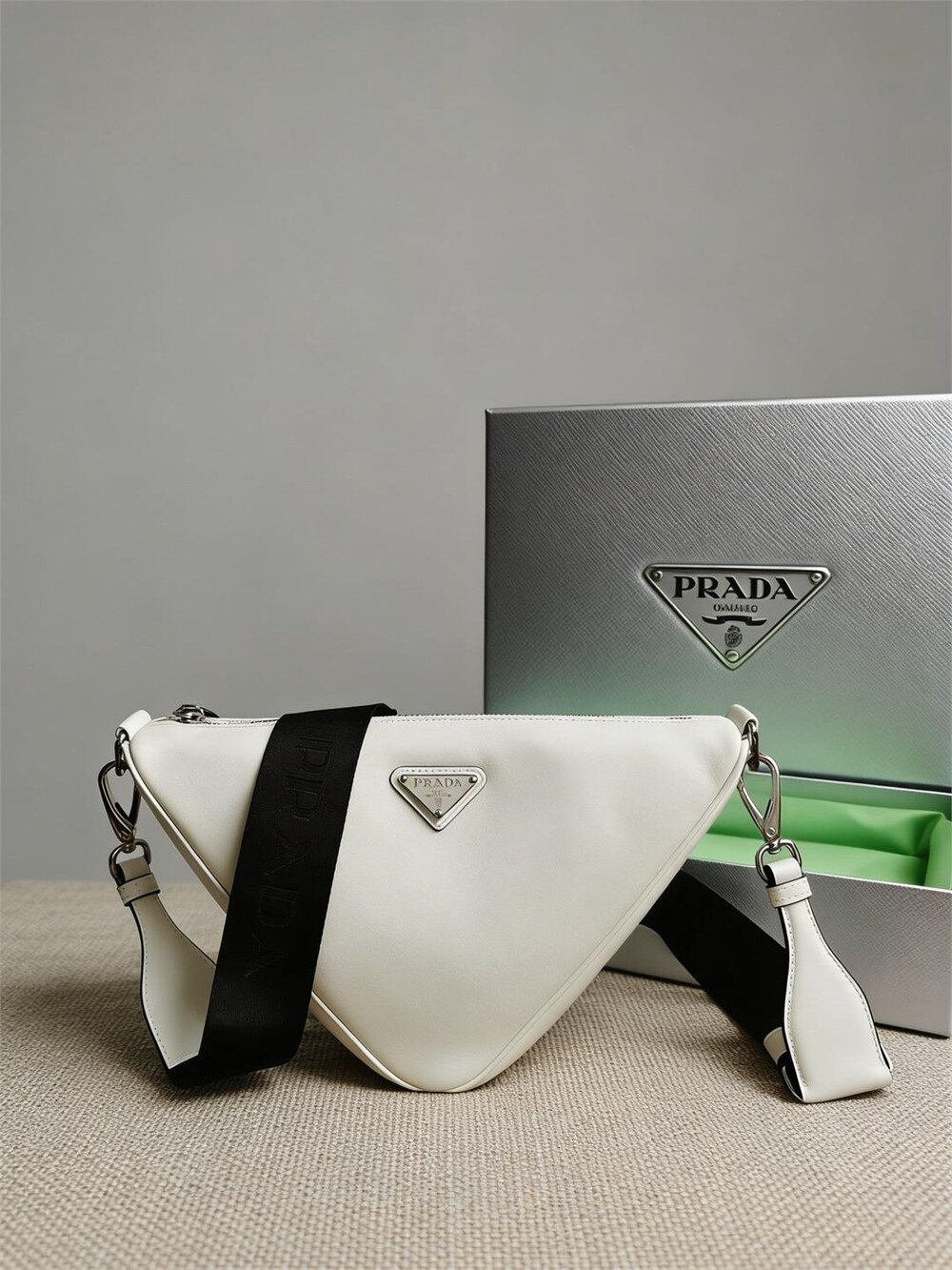 Prada Triangle Leather Shoulder Bag White